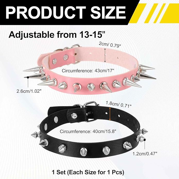 MECCANIXITY Spiked Chokers, Metal Spike Studded Link Leather Collar Chokers Necklace with Spikes Gothic Jewelry Accessories