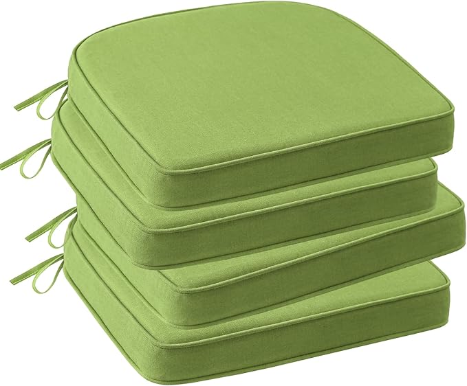 Outdoor Sunbrella Round Corner Seat Cushion, 17"x16"x2", Set of 4, Non Slip Seat Cushion Pads with Removable Cover for Patio Furniture, Garden Yard Lawn, Canvas Ginkgo-VerdiqueGarden