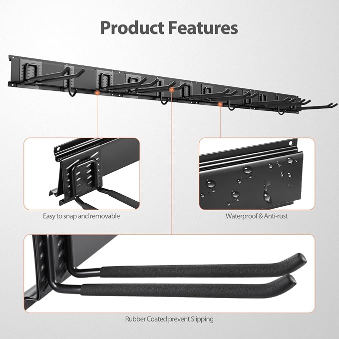 Garage Organizer Wall Mount, 64 Inch Garage Storage Organization, 20PCS Heavy Duty Garden Tool Organizer, Adjustable Tool Storage Rack Hooks, Yard Shed Tool Organizer, Hold Max 900 lbs-VerdiqueGarden