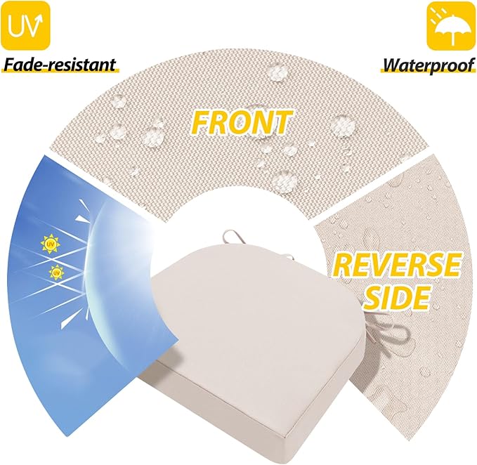 AAAAAcessories Outdoor Seat Cushions for Chairs, Waterproof, Fade-Resistant Patio Furniture Replacement Cushions, 17" x 16" x 2", Set of 2, Khaki Beige-VerdiqueGarden