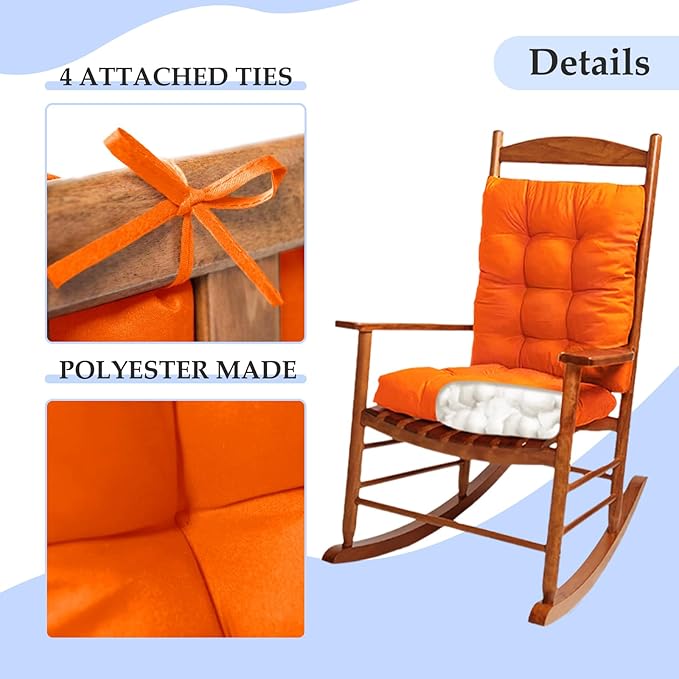 Patio Seat Cushions Set of 1, Indoor Outdoor Furniture Cushions, Tufted Rocking Chair Cushion Pad, Orange-VerdiqueGarden