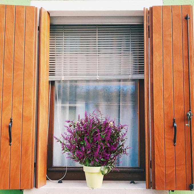 8 Pack Artificial Plants Flowers Grass Shrubs Lavender No Fade Faux Plastic Flowers Outdoor for Farmhouse Garden Porch Patio Indoor Wedding Decoration Greenery Fake Plants uv Resistant-VerdiqueGarden