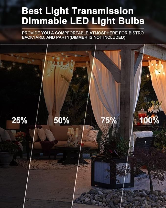 Lightdot 400FT Outdoor String Lights, LED Bistro String Lights with Shatterproof ST38 Vintage Bulbs, 2200K Dimmable, Waterproof Hanging Lights for Porch, Deck, Garden, Backyard, Balcony - ETL Listed-VerdiqueGarden