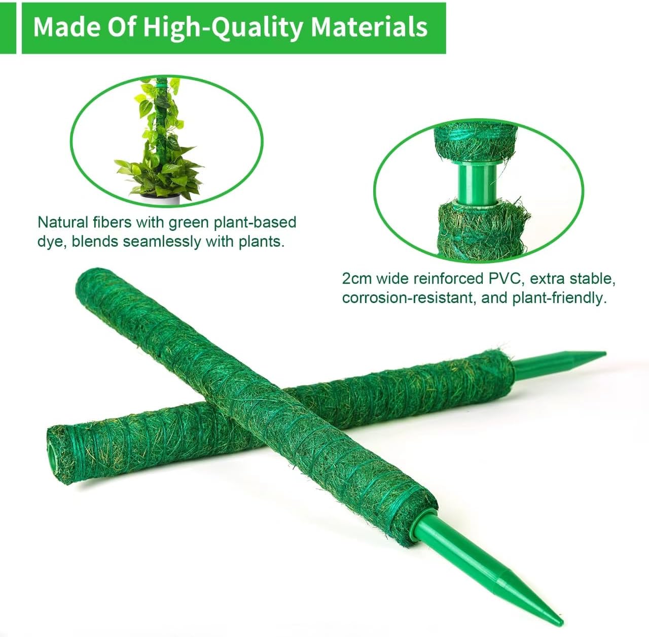 2 Pack Moss Pole, LveSunny 16 Inch Green Stackable Monstera Plant Support, Ideal Moss Poles for Climbing Plants, Moss Pole for Plants Indoor, Plant Support Stakes for Monstera and Potted Plants-VerdiqueGarden