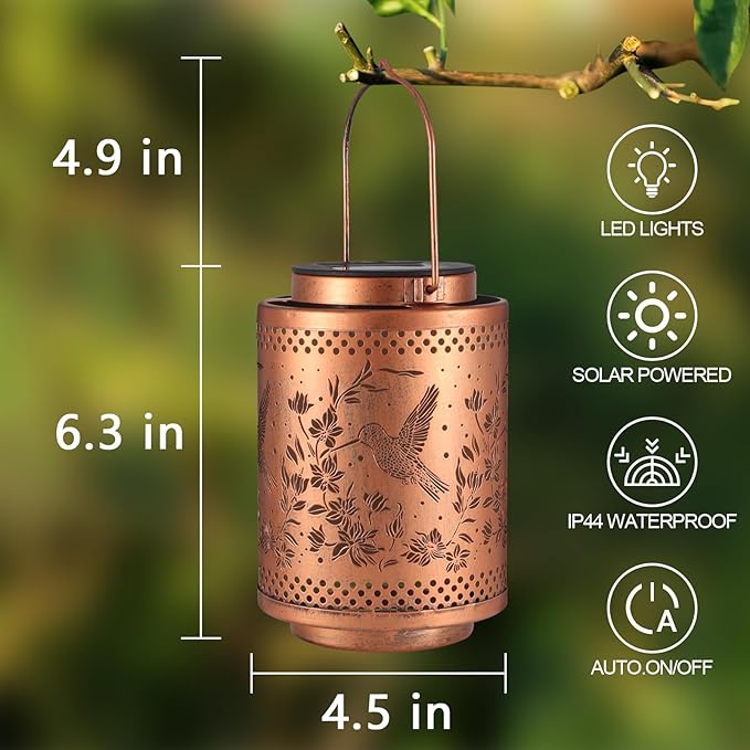 Hummingbird Solar Lanterns Garden Decor Birthday Mothers Day Gifts for Mom Women Metal Hanging Solar Lights Waterproof Outdoor Decoration for Outside LED Lanterns for Yard Lawn Patio Deals-VerdiqueGarden
