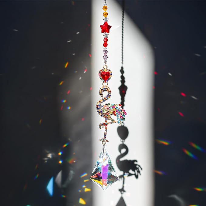 Flamingo Colorful Crystal Rhinestones Suncatcher Window Hang Pendant, Hanging Crystals for Windows,Christmas Tree,Wedding Decor-VerdiqueGarden
