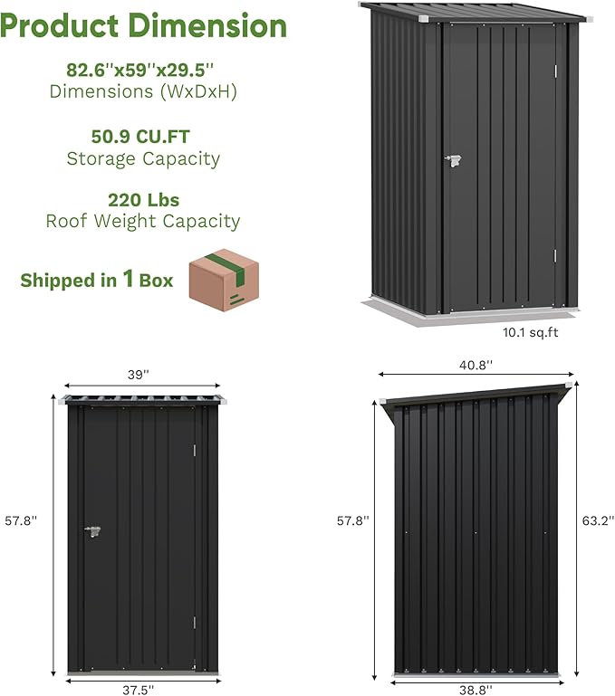 Greesum 3×3FT Outdoor Storage Shed, Metal Sheds with Sloping Roof and Lockable Single Door, Steel Tool Shed for Backyard, Bike, Patio, Garage, Lawn, Black-VerdiqueGarden