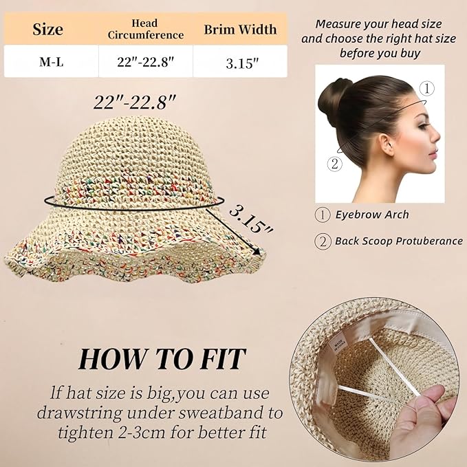 Floppy Big Beach Straw Hats for Women Foldable Summer Wide Brim Packable Sun Hat Womens Travel Straw Fedora Hat-VerdiqueGarden