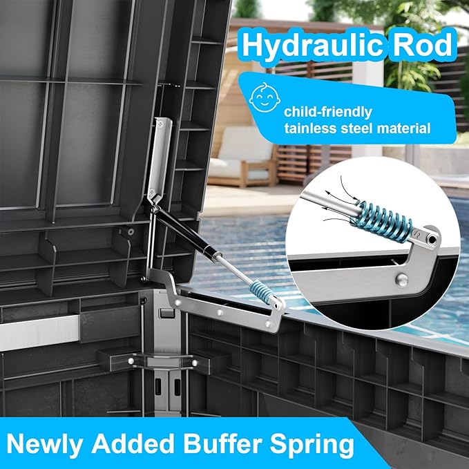 260 Gallon Large Resin Deck Box, Lockable Outdoor Storage Box for Patio Cushions Storage Furniture,Garden Tools, Pool Supplies, Weatherproof and UV Resistant-Black Rattan (260 Gallon)-VerdiqueGarden