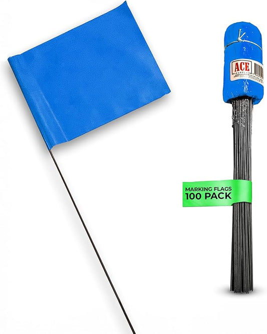 Blue Marking Flags 100 Pack - 4x5x15 Inch Blue Yard Flags - Markers For Lawn, Irrigation, Landscaping, Survey & Sprinkler Head Marking-VerdiqueGarden