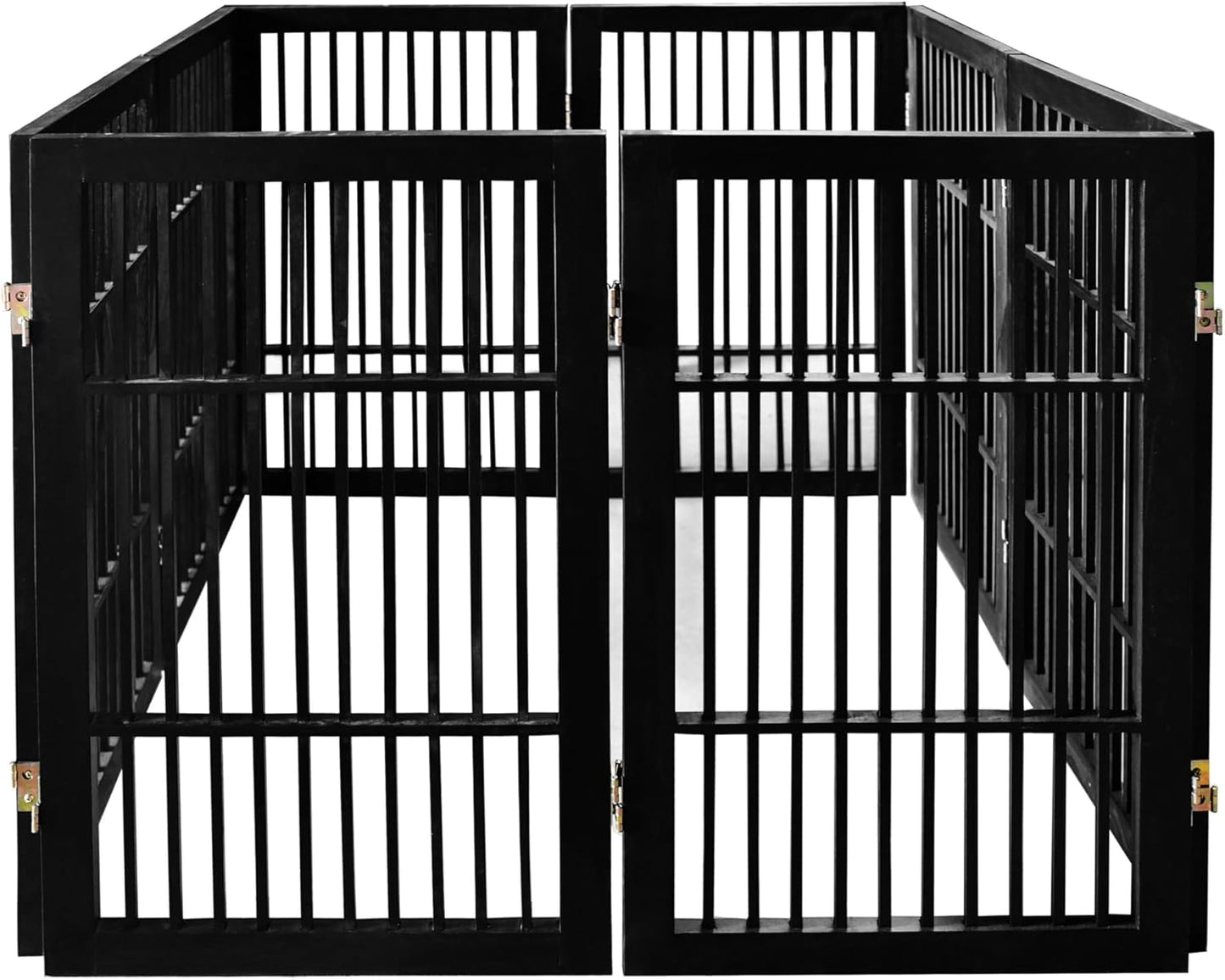 Pet Dog Gate Strong and Durable Freestanding Folding Acacia Hardwood Portable Wooden Fence Indoors or Outdoors by Urnporium (Black Pet Gate, 8 Panel 30" Tall)-VerdiqueGarden