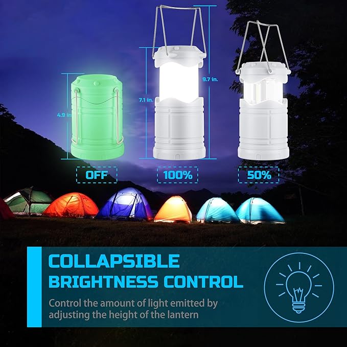 Lichamp LED Camping Lantern, 4 Pack Battery Powered Flashlight for Power Outages, Portable Collapsible Hanging Light Essential for Home, Outdoor, Emergency Lamp Survival Kit Gear for Hurricane, C2-VerdiqueGarden