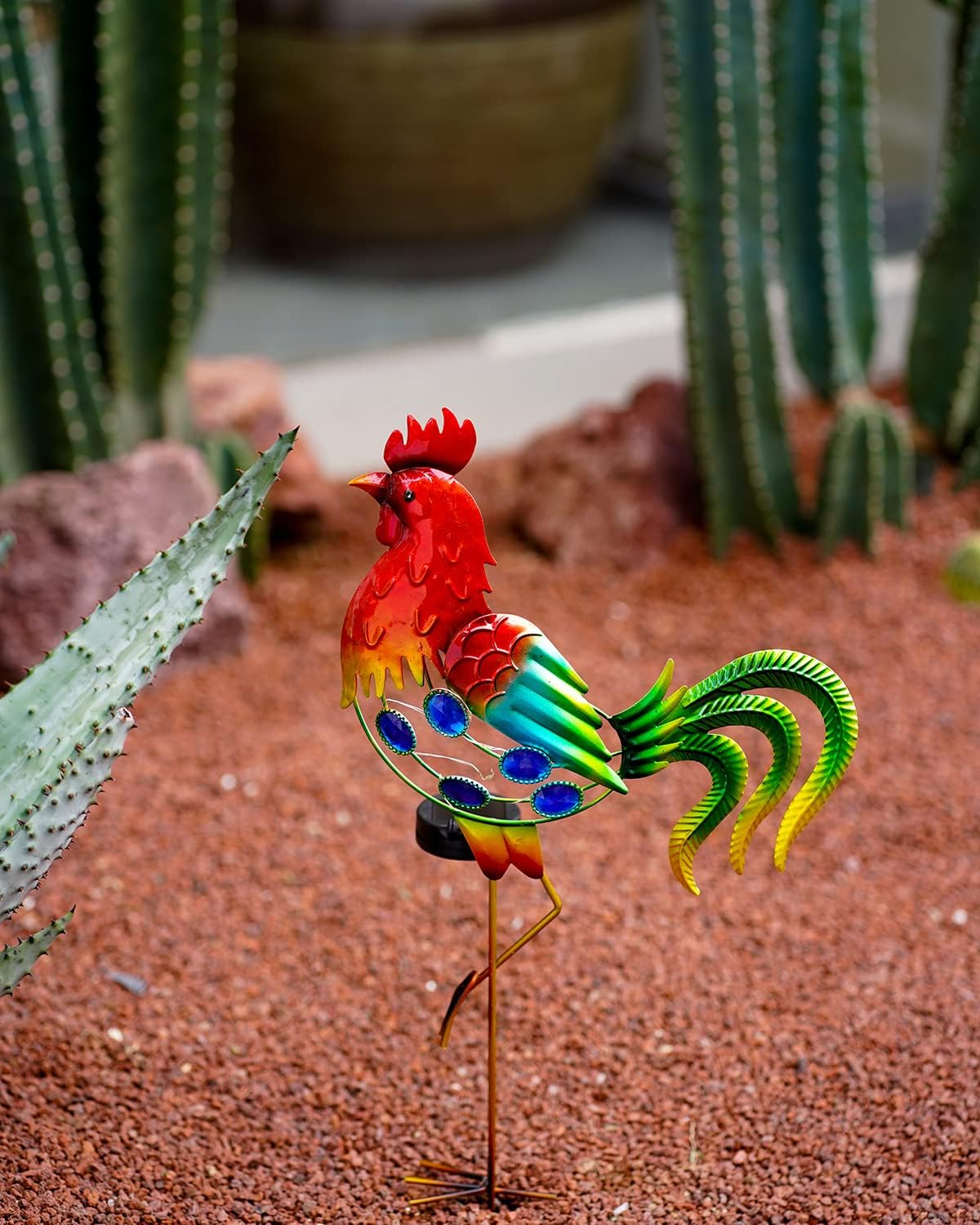 GDF 20" Chicken Decor - Outdoor Rooster Decor Solar Lights -Metal Rooster Garden Decorations for Yard Pathway Lawn Patio Courtyard, Gifts for Her/Him (Updated)-VerdiqueGarden