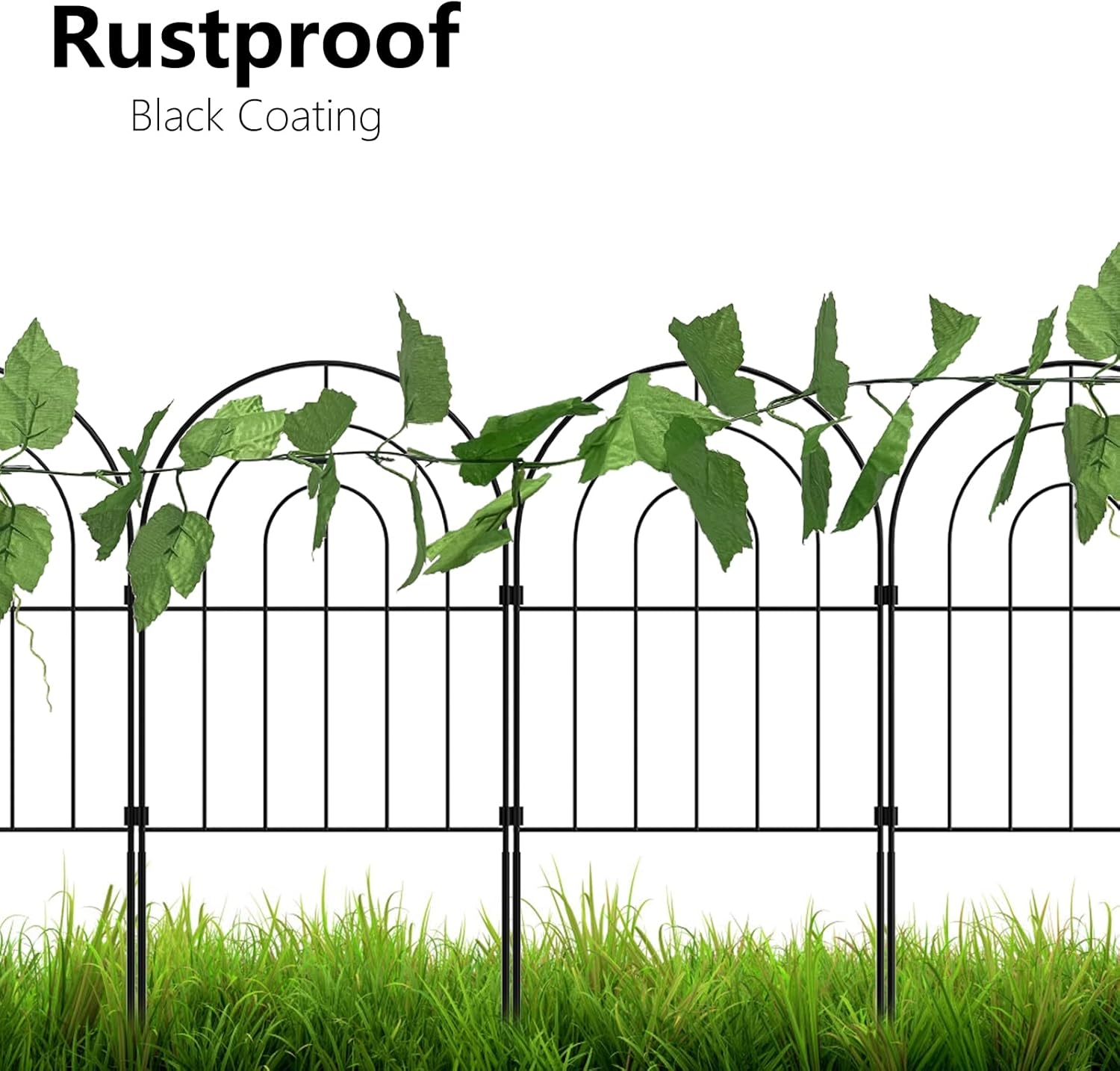 Decorative Garden Fence 20 Pack, Total 20ft(L) x 24in (H) No Dig Rustproof Metal Wire Fencing Border Animal Barrier, Flower Edging for Landscape Patio Yard Outdoor Decor, with 32ft Leaves-VerdiqueGarden