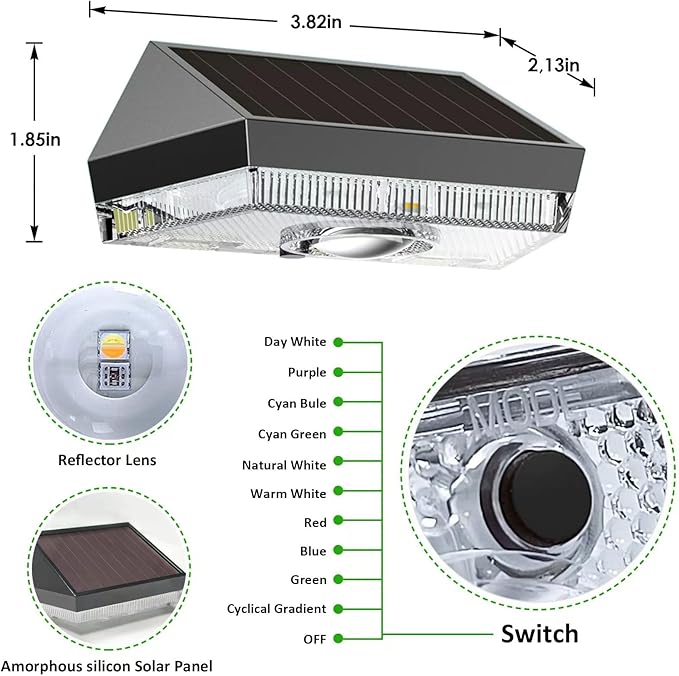 HENRE Solar Fence Lights - 9 Color Modes & Cyclical Gradient, IP44 Waterproof Solar Lights Outdoor, Auto On/Off, Fence Lights Solar Powered for Garden, Pathway, Yard Decor (6-Pack)-VerdiqueGarden