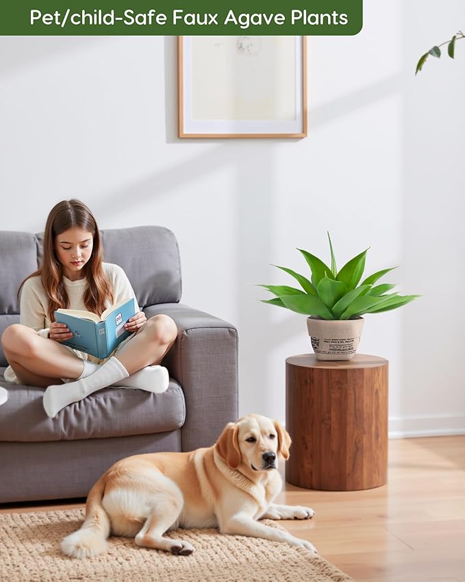 Velener Fake Agave with Burlap Bag, Artificial Plant Outdoor Agave - Fake Plants for Indoor and Outdoor Decor(16 Inch)-VerdiqueGarden