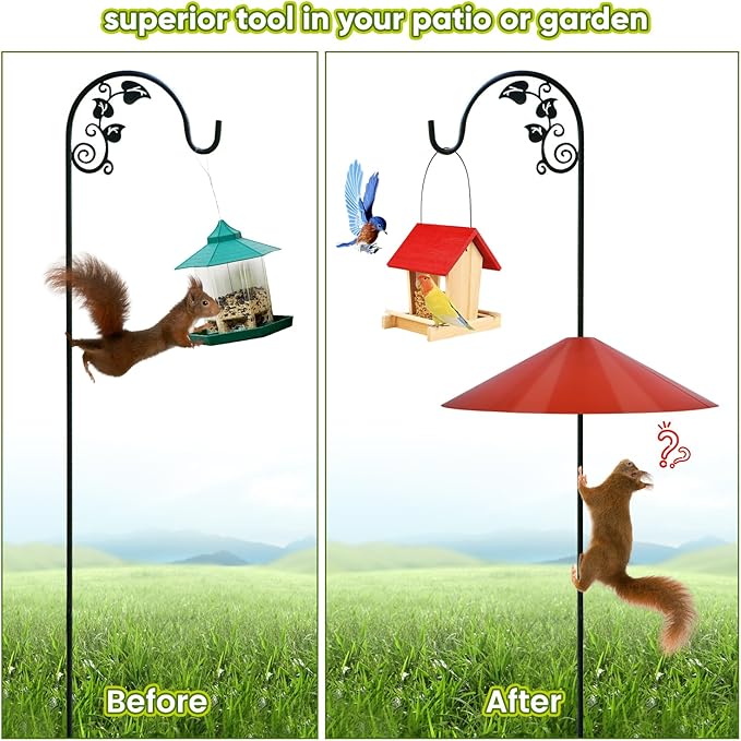 24-inch Large Squirrel Proof Bird Feeders for Outside Hanging, Outdoor Squirrel Baffles for Bird Feeders Pole, Red Color-VerdiqueGarden