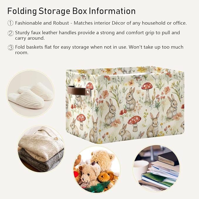Easter Mushroom Rabbit Rectangular Storage Basket Organizer Bin Shelf Baskets For Clothes Gifts For Home Office Dorm-VerdiqueGarden