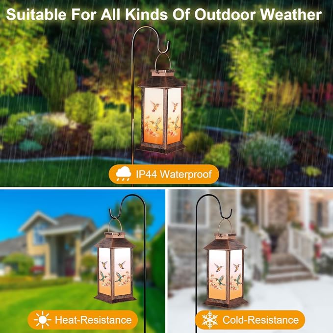 Solar Lantern Outdoor Waterproof Hummingbird Garden Decor Birthday Gifts for Women Mom and Grandma Solar LED Plastic Decorative Hanging Light for Yard(Hummingbird )-VerdiqueGarden