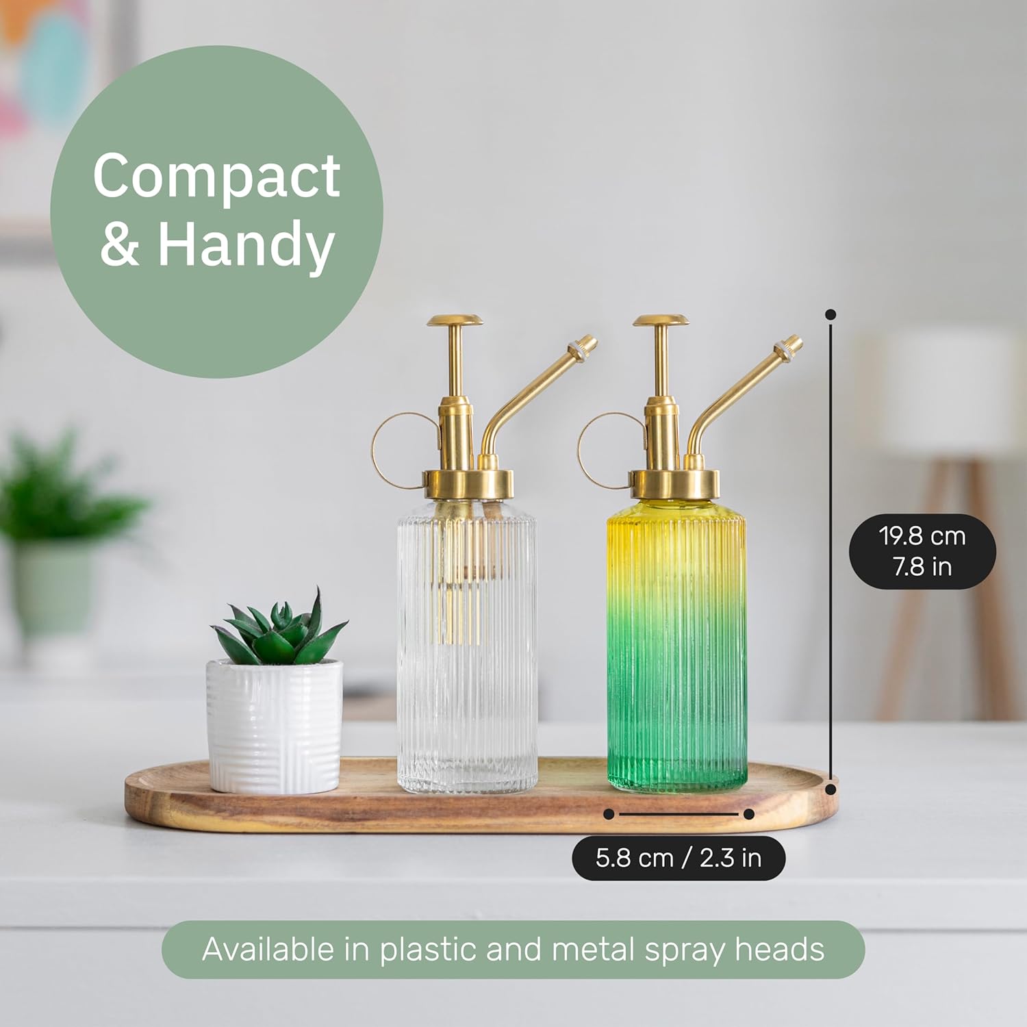 Useful Co. Yellow & Green Glass Plant Mister for inside, Mister for Plants, Plant Sprayer Mister, Decorative Plant Mister Spray Bottle with Adjustable Nozzle for indoor plants (230ml/ 7.8oz)-VerdiqueGarden