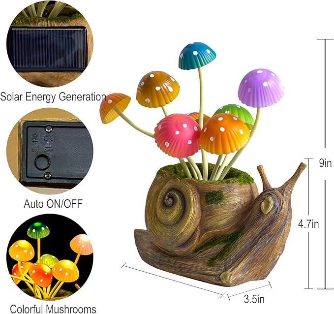 Solar Lights Outdoor Fairy Garden Accessories, Snail Statues Garden Decor for Outside, Gifts for Mother's Day Yard Decorations Patio Lawn Porch Balcony, Unique Housewarming Gifts for Women Mom Grandma-VerdiqueGarden