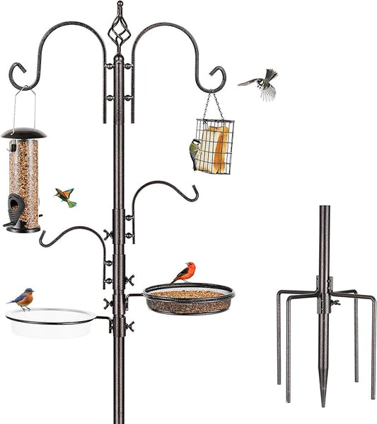 Deluxe Bird Feeding Station Kit With Multi Feeder Hanging Pole, Metal Suet Feeder, Bird Bath, Mesh Tray for Attracting Wild Birds and Planter Hanger (1 Pack)-VerdiqueGarden