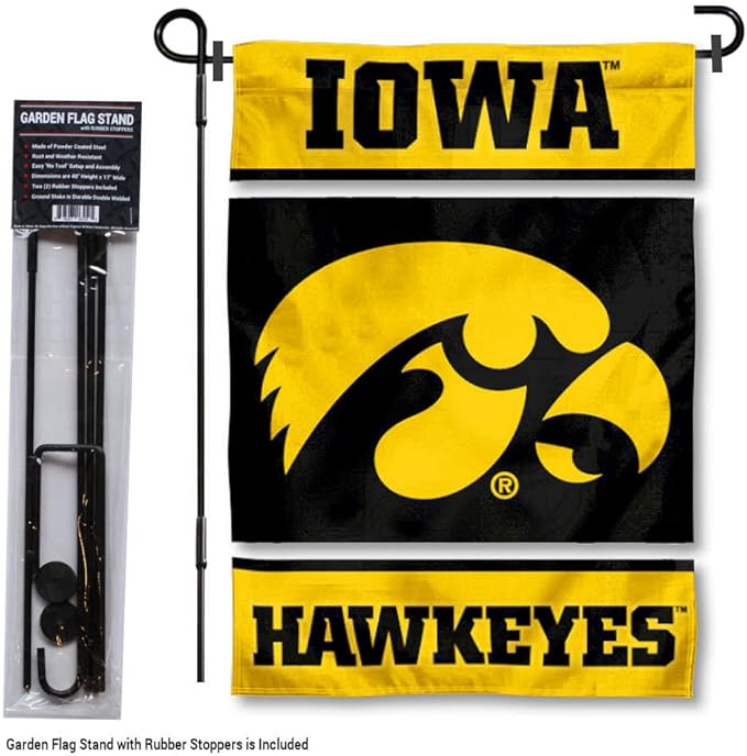 College Flags & Banners Co. Iowa Hawkeyes Garden Flag with Stand Holder-VerdiqueGarden
