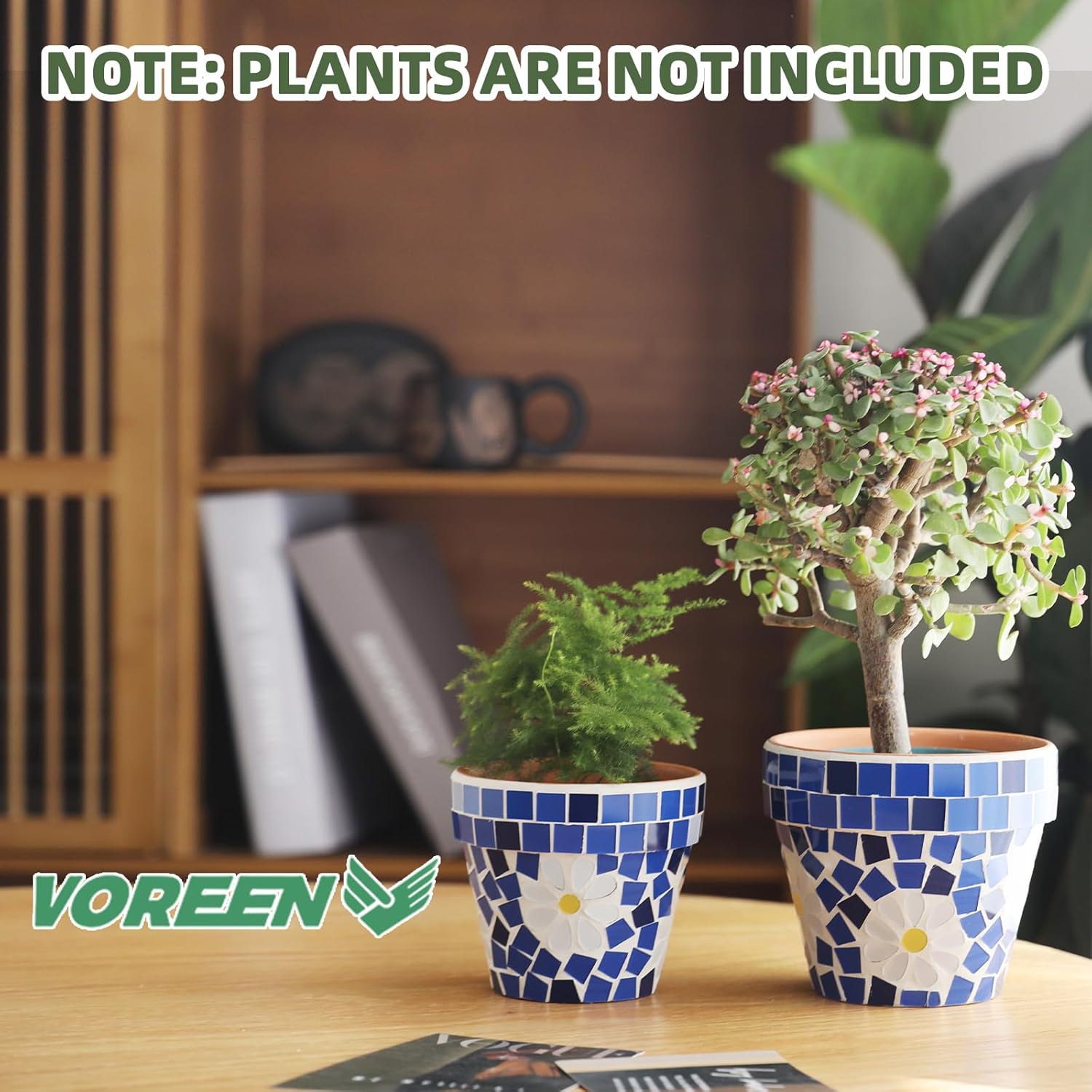 VOREEN Mosaic & Terracotta Plant Pots, 2 Pack Handmade Flower Pots with Drainage, Decorative Daisy Style Planters for Indoor Outdoor Plants, Home & Garden Decor, Gift for Mom Wife Friend-VerdiqueGarden