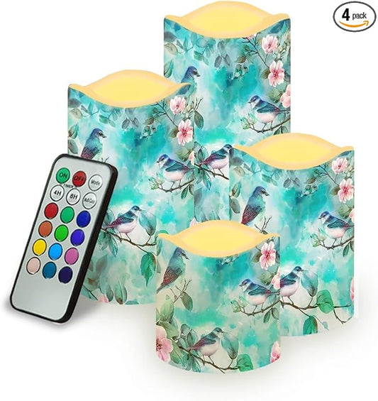 Ystardream Light Candles 4 Pack Battery Operated Color Changing Timer Remote Control Fake Pillar Tealights Beach Wedding Home Indoor Decor Modern Hummingbirds-VerdiqueGarden