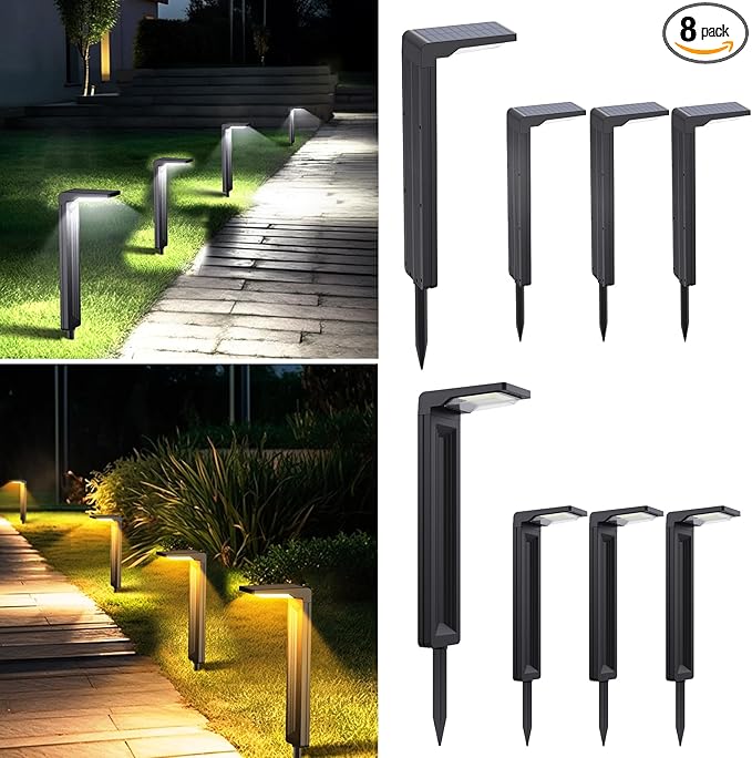 Sunvivo Solar Path Lights,2 Modes(Cold White or Warm White),Bright Solar Path Light Outdoor Waterproof,Perfect Elegant Guide Light or Deco for Yard,Garden,Lawn,Sideway,Driveway,Outdoor Event(8Pack)-VerdiqueGarden