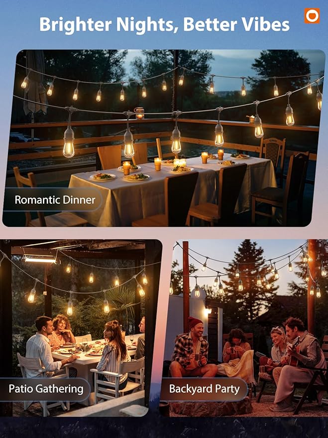 addlon 72FT(36FT*2) LED Outdoor String Lights with Edison Shatterproof Bulbs Commercial Grade Patio Cafe Light, ETL Listed Weatherproof Strand 24 Hanging Sockets for Bistro Backyard-VerdiqueGarden