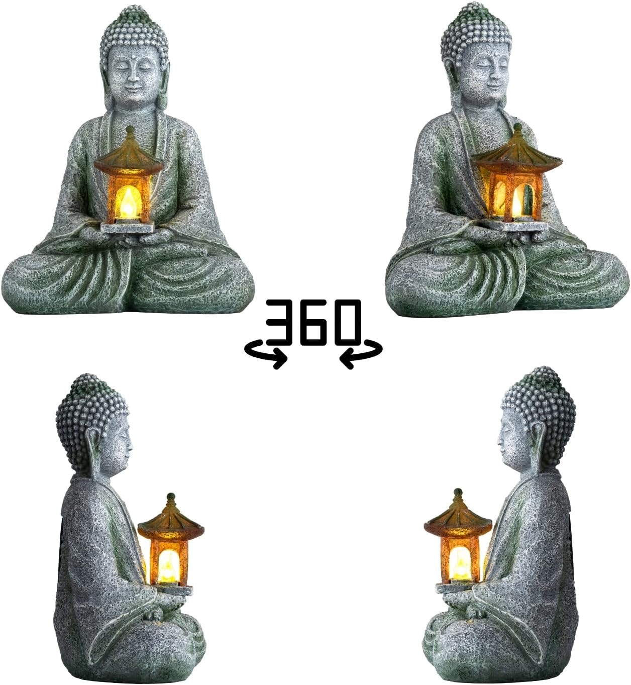 Buddha Garden Statue with Solar Light, Resin Zen Decor for Outdoor Patio or Indoor Meditation, Spiritual Gift for Women and Friends (Grey Pavilion)-VerdiqueGarden