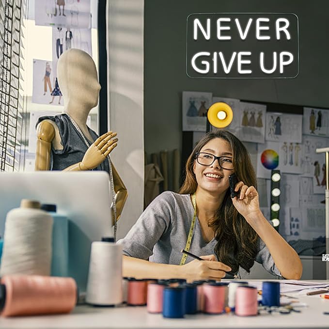 Never Give Up Neon Sign for Wall Decor,Inspire Slogan for Study Room Decoration,Wall Art Lighting As Gifts for Kids or Friends.-VerdiqueGarden