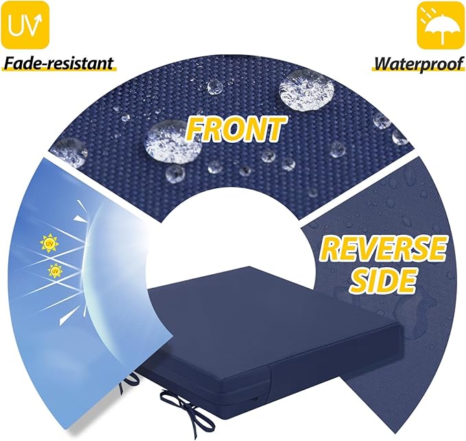 AAAAAcessories Outdoor Seat Cushions for Chairs, Waterproof, Fade-Resistant Patio Furniture Replacement Cushions, 19" x 19" x 3", Set of 2, Navy Blue-VerdiqueGarden