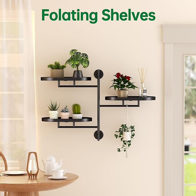 Rotating Window Plant Shelves for Multiple Plants Indoors,3-tier Metal Corner black Plant Stand Holder Floating Plant Shelf for Wall，Windows Sill Gifts for Plant Lovers to Enhance Home Decor-VerdiqueGarden