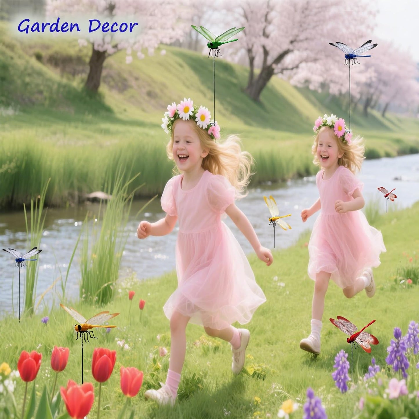 Dragonfly Clip on Hat, Dragonfly Garden Décor, 3D Fake Dragonflies the Deer or Horse Fly Nature Enemy to Scare Garden Fly for Indoor Outdoor Yard Patios Plants Flower and DIY Decoration(4Pcs-Colorful)-VerdiqueGarden