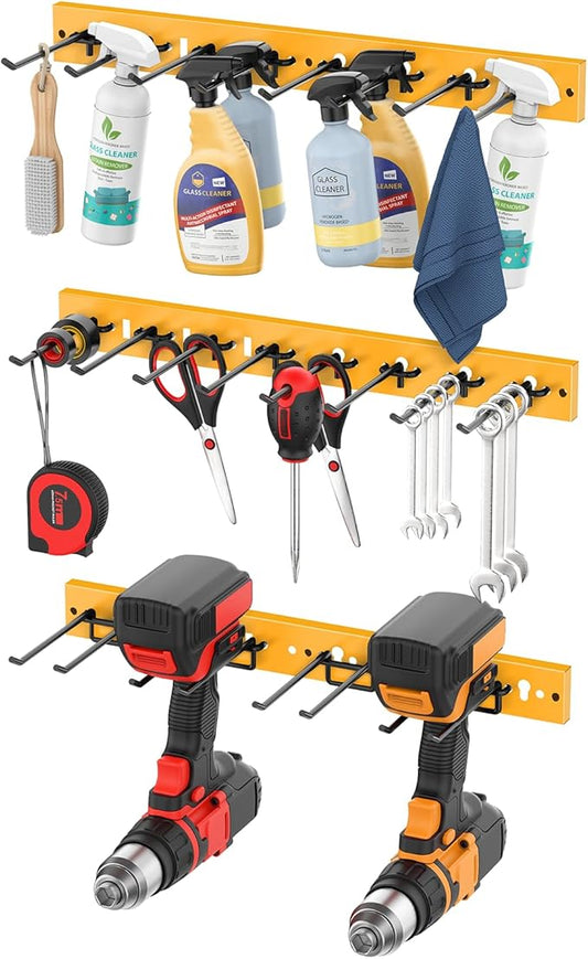 CCCEI 3 Modular Pegboard Strip Storage, Metal Peg Slat Wall Mount for Garage, Basement, Garden, Laundry Room Organization. Flexible Tool Organizer for Rake, Shovels, Crafting. Gifts for Men, Yellow.-VerdiqueGarden