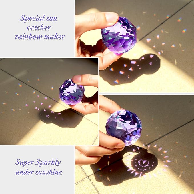 Fonmy Gazing Ball Spiral Tail -Decorative Wind Spinner Sun Catcher Rainbow Maker 11 inch Tail and 2 inch Purple Crystal Orb. Indoor Outdoor Garden Decoration -13 inch Height-VerdiqueGarden