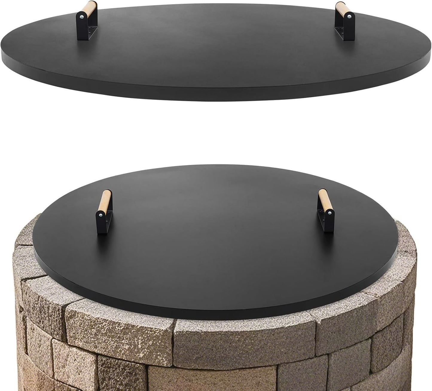 1MORE Fire Pit Lid Round 36" - Metal Firepits Cover with Wooden Handles for Patio Firepits,Rust Resistant 1.5mm Fire Pits Metal Lid, Firepits Accessory, Fire Pits Cover Round, All-season Protective-VerdiqueGarden