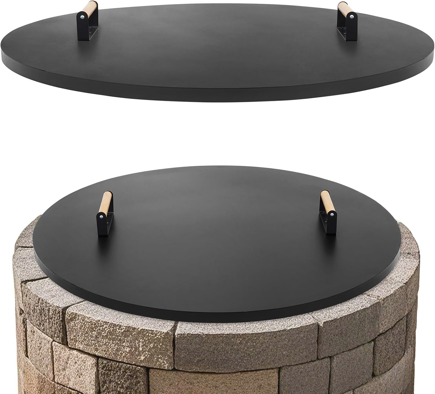 1MORE Fire Pit Lid Round 36" - Metal Firepits Cover with Wooden Handles for Patio Firepits,Rust Resistant 1.5mm Fire Pits Metal Lid, Firepits Accessory, Fire Pits Cover Round, All-season Protective-VerdiqueGarden