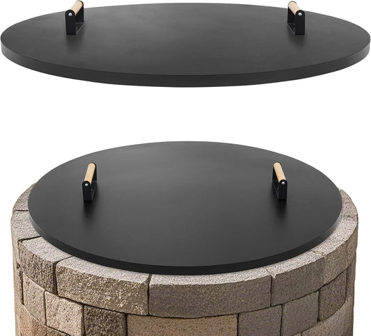 1MORE Fire Pit Lid Round 36" - Metal Firepits Cover with Wooden Handles for Patio Firepits,Rust Resistant 1.5mm Fire Pits Metal Lid, Firepits Accessory, Fire Pits Cover Round, All-season Protective-VerdiqueGarden