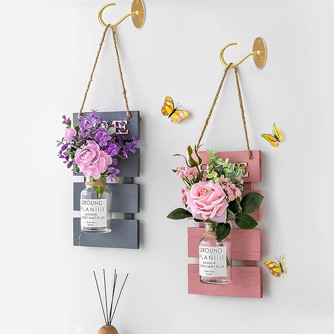 Ceiling Hooks for Hanging Plants-Metal Heavy Duty Wall Mounted Hangers for Hanging Bird Feeders, Planters, Wind Chimes, Include Professional Drywall Anchors (3-Pack) (Gold)-VerdiqueGarden