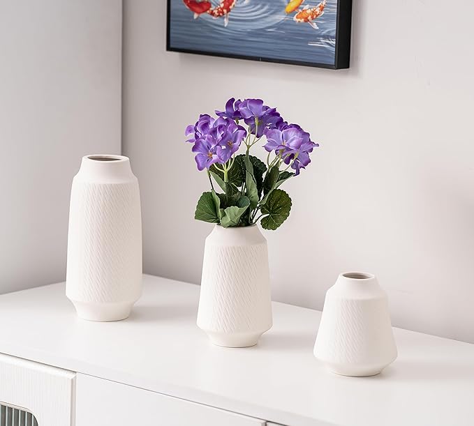 Ceramic Vase Set of 3, Modern Multicolor Pattern Flower Vases for Home Decor, Office, Centerpieces, Boho Farmhouse Style (White)-VerdiqueGarden