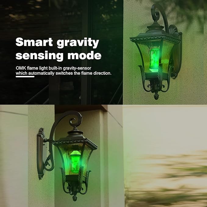 OMK Green Led Flame Light Bulb LED Christmas Decorations Fire Light Bulbs - Upgraded Halloween Bars Porch Light Bulb Flickering Fire LED Lamps for Indoor/Outdoor/Holiday Decoration Gifts-VerdiqueGarden