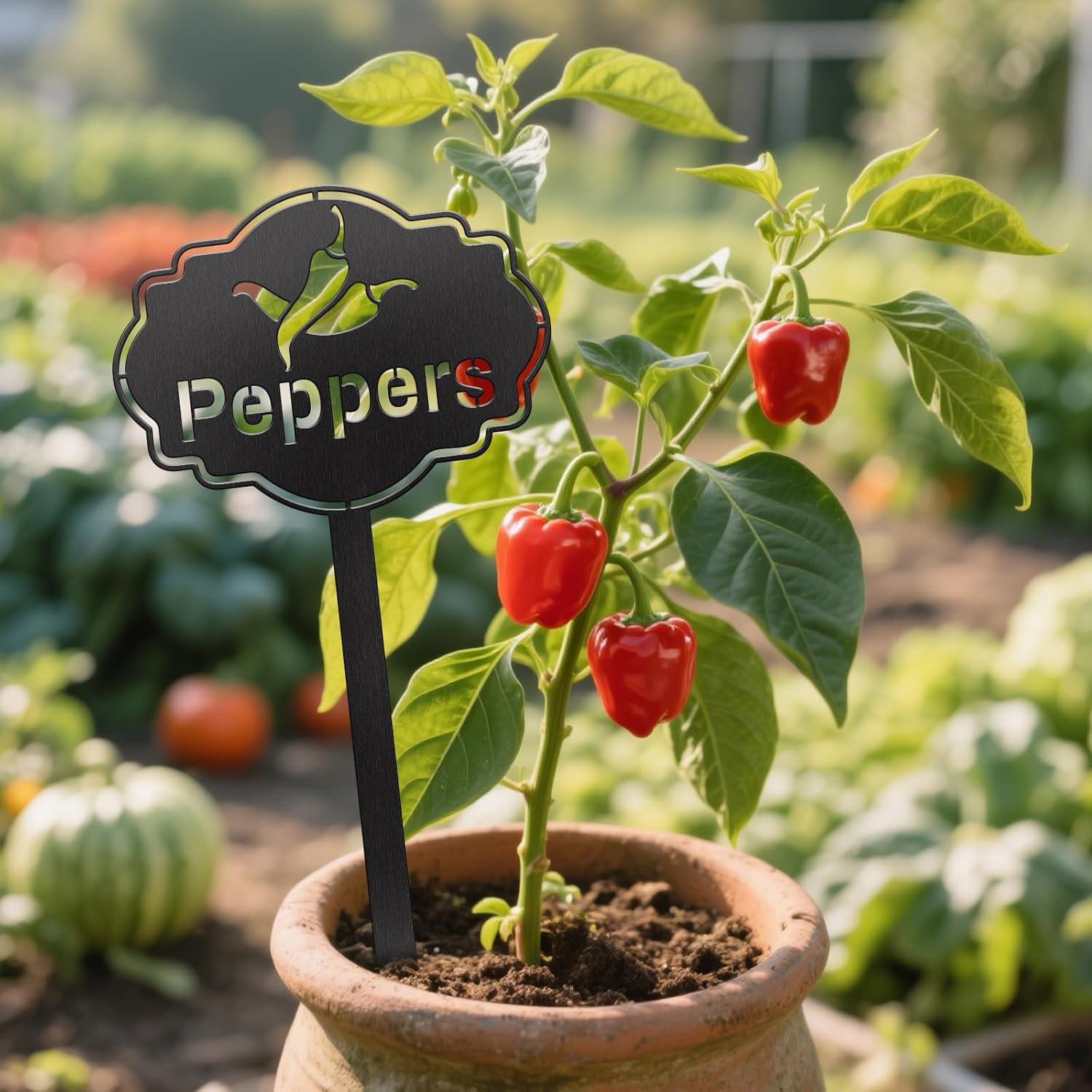 CUTHOLLOW Metal Plant Marker Stake Peppers for Outdoor Indoor, Waterproof 11.8 inch Cute Garden Plant Labels Sign Tag for Vegetables, Farmhouse Greenhouse Decor - Funny Gardening Gifts-VerdiqueGarden