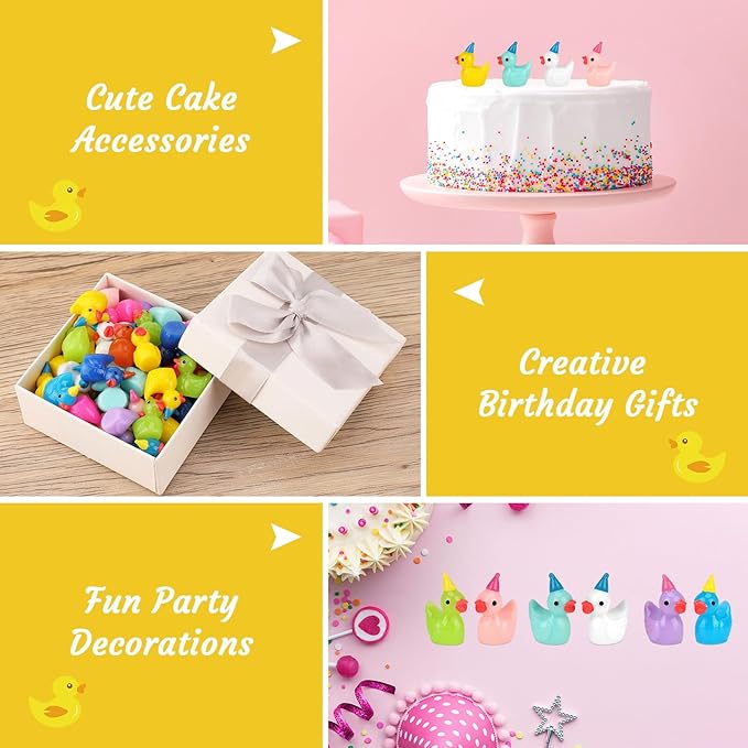 100 Pack Mini Resin Ducks, Multicolor Mini Ducks Wearing Party Hat, Tiny Duck Miniature Duck Figures Tiny Home Ornament for Micro Landscape Dollhouse Garden Aquarium Potted School Office-VerdiqueGarden