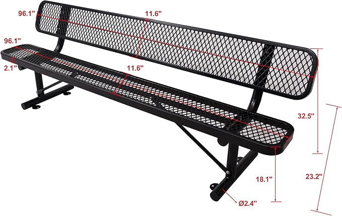4/6/8 Feet Park Bench for Outside Heavy Duty Metal, Garden Benches Outdoor Bench with Backrest & Portable Frame, for Shopping Malls Stores Parks Patios Decks, Black-VerdiqueGarden