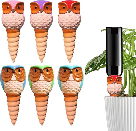 Hunthawk Plant Watering Stakes Owl, Self Watering Spikes Automatic Terracotta Spiral Devices with Irrigation Watering System for Outdoor Indoor Plants 6 Pcs-VerdiqueGarden