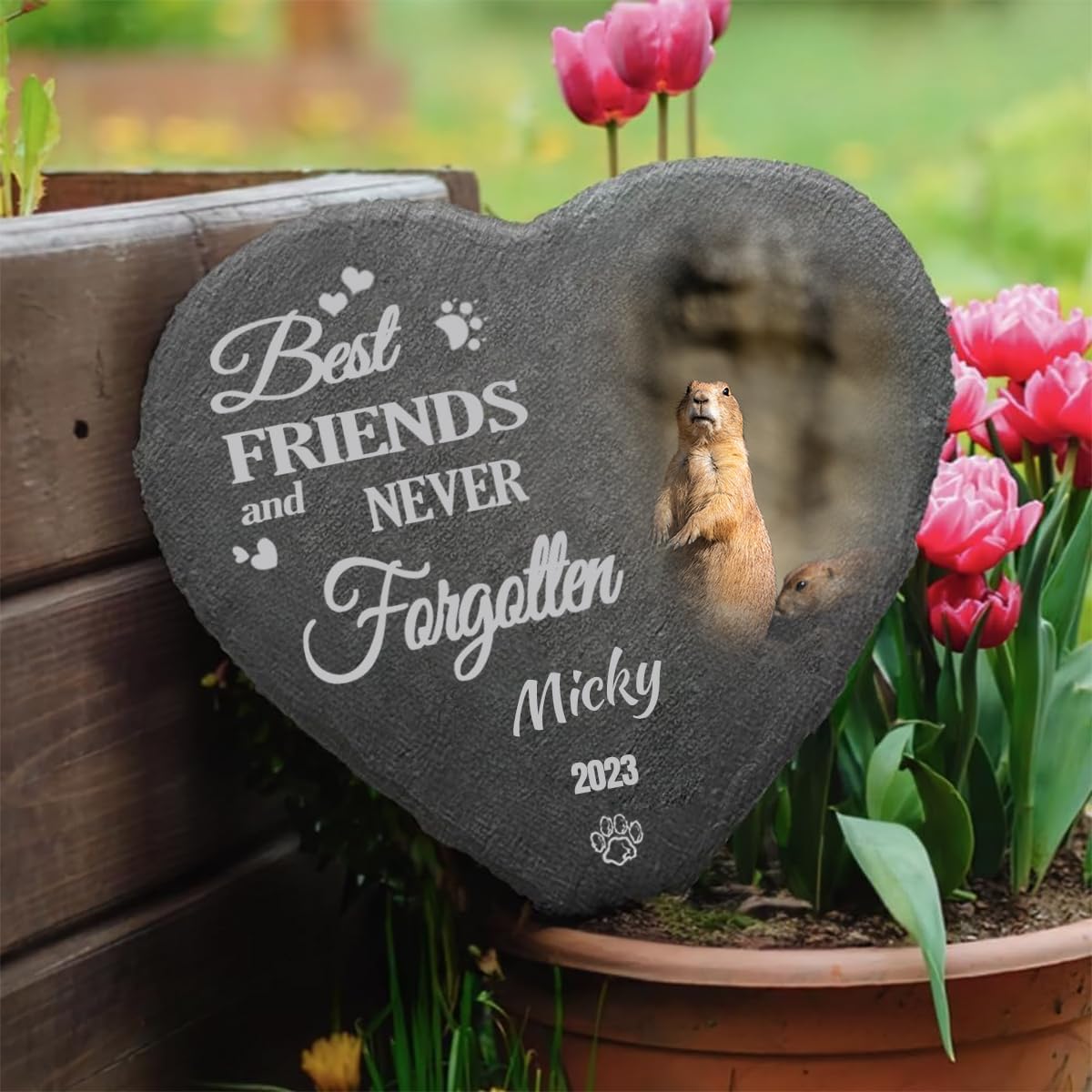 Custom Image Garden Stones Personalize with 10 Templates Name Date, Desgin Heart Shaped Memorial Stones Cemetery Stones 6x6 for Loss of Lover,Memorial Gifts and Special Day Gifts-VerdiqueGarden
