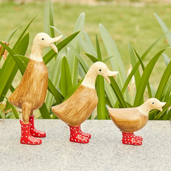 GUTE Duck Yard Decorations Yard Art Garden Puddle Ducks with Spotted Wellies Boots - Single - Garden Decor Statues, Duck Figurine Statue - Waterproof Indoor & Outdoor Lawn Gnome Ornament (Small Duck)-VerdiqueGarden